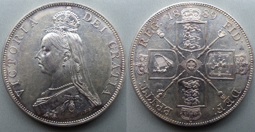 1889 double florin, inverted 1